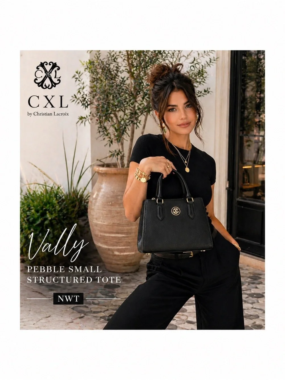 Christian Lacroix Vally Pebble Small Structured Tote - Black